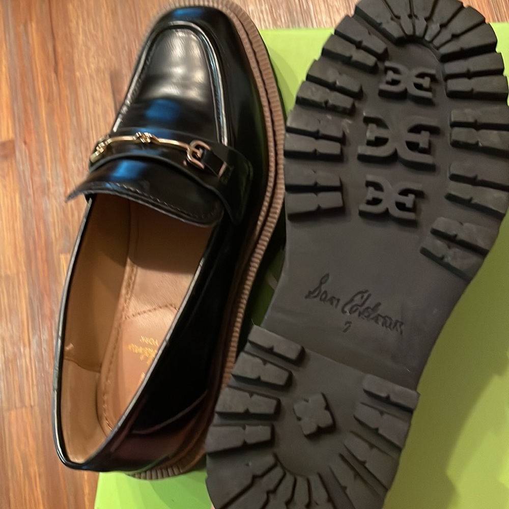 Sam Edelman Black Loafers with Gold Accent - Picture 3 of 5